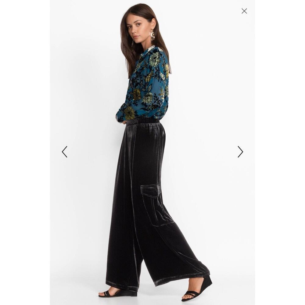 Johnny Was Zatima Womens Pant XL Black Velvet Silk Cargo Wide Leg $318 - Picture 11 of 12